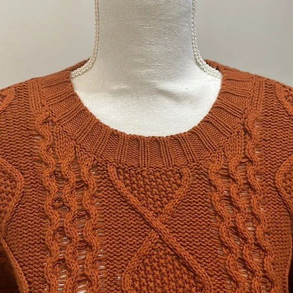 Ana Copper Burnt Orange Thick Knit Sweater with Fringe Sleeves size S - Picture 3 of 8